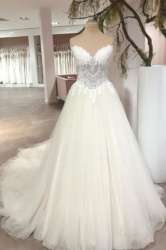 Sweetheart Princess Wedding Dress Tulle Lace Bridal Gown-27dress
