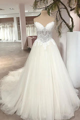 Sweetheart Princess Wedding Dress Tulle Lace Bridal Gown-27dress
