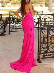 Sweetheart Rhinestone Split Front Prom Dress with Sheath/Column Sweep Train-27dress