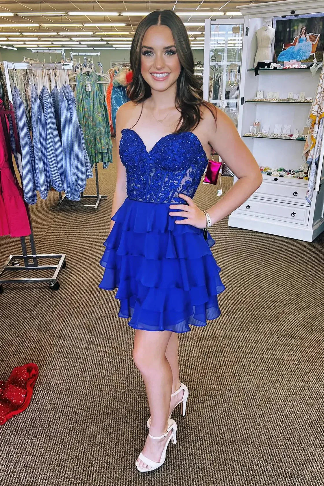 Sweetheart Royal Blue Lace Sheath A-Line Short Party Dress-27dress
