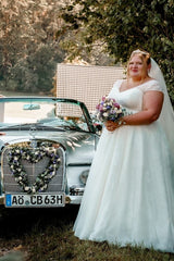 27DRESS Sweetheart Short Sleeves Plus Size Ball Gown Wedding Dresses