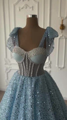 Sweetheart Sleeveless A Line Ball Gown Long Prom Dress With Sequins