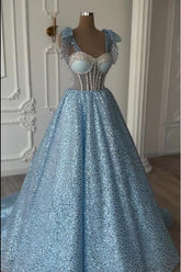 Sweetheart Sleeveless A Line Ball Gown Long Prom Dress With Sequins
