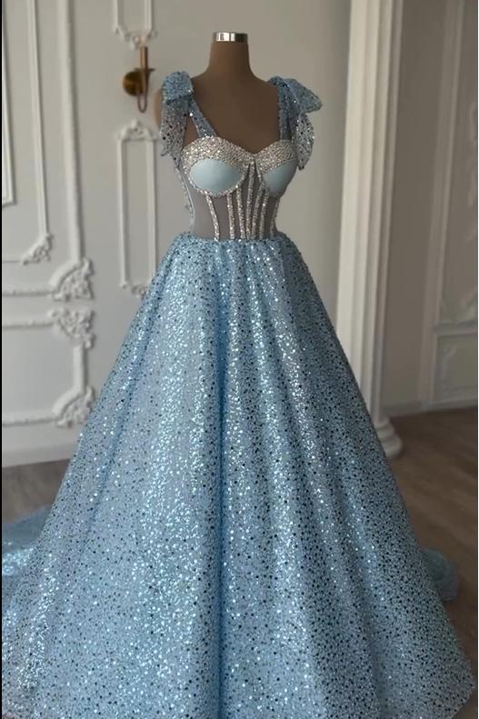 Sweetheart Sleeveless A Line Ball Gown Long Prom Dress With Sequins