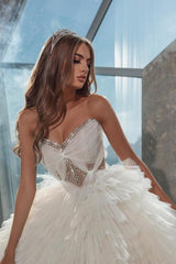 Sweetheart Sleeveless Ball Gown Wedding Dress Tulle Ruffles With Crystal-27dress