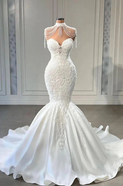 Sweetheart Sleeveless Mermaid Wedding Dresses with Lace Appliques-27dress