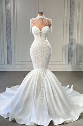 Sweetheart Sleeveless Mermaid Wedding Dresses with Lace Appliques-27dress