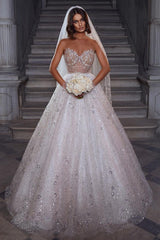Sweetheart Sleeveless Princess Wedding Dress Shinning With Crystals-27dress