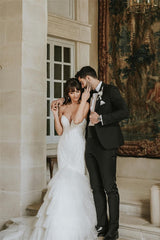 Sweetheart V-Neck Wedding Dress Mermaid Tulle Layered-27dress