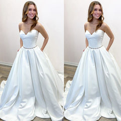 Sweetheart White Wedding Dress Satin Princess With Pockets-27dress