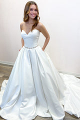 Sweetheart White Wedding Dress Satin Princess With Pockets-27dress