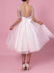 Tea-length Wedding Dress with Sashes and Illusion Tulle for a Stunning Look