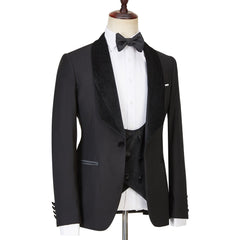 Three Pieces Shawl Lapel Sparkle Men Black Wedding Suits