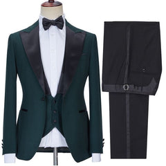 Three Pieces Fashion Slim Fit Bespoke Prom Men Suits with Black Lapel