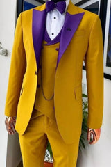 Three Pieces Prom Suits With Purple Lapel