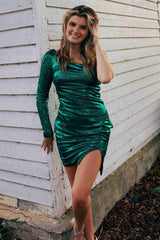Tight Glitter One Shoulder Emerald Green Homecoming Dress-27dress