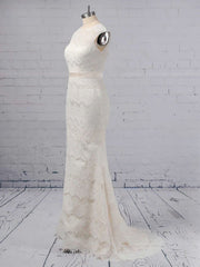Trumpet/Mermaid Illusion Lace Floor-length Wedding Dress With Sashes / Ribbons