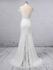 Trumpet/Mermaid Off-the-shoulder Chiffon Sweep Train Wedding Dresses with Appliques Lace