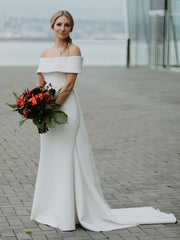 Trumpet/Mermaid Off-the-shoulder Stretch Crepe Sweep Train Wedding Dress