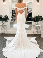 Trumpet/Mermaid Off-the-shoulder Stretch Crepe Wedding Dress with Sweep Train