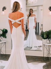 Trumpet/Mermaid Off-the-shoulder Stretch Crepe Wedding Dress with Sweep Train
