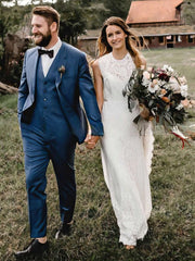 Trumpet/Mermaid Scoop Neck Lace Wedding Dress with Sashes & Ribbons