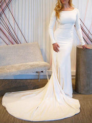 Trumpet/Mermaid Scoop Neck Stretch Crepe Sweep Train Wedding Dress