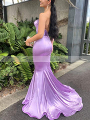 Trumpet/Mermaid Sweetheart Silk-like Satin Prom Dresses with Sweep Train