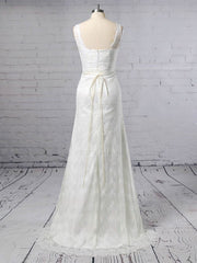 Trumpet/Mermaid V-neck Lace Sweep Train Wedding Dress With Sashes/Ribbons