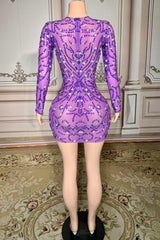 Tulle Crew Neck Long Sleeves Homecoming Dress with Diamonds-27dress