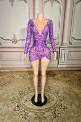 Tulle Crew Neck Long Sleeves Homecoming Dress with Diamonds-27dress