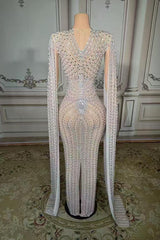 Tulle Sleeveless Long Sheath Evening Dress with Diamonds-27dress