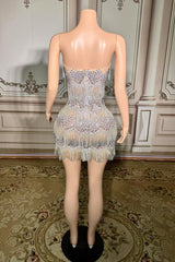 Tulle Strapless Sheath Mini Homecoming Dress with Tassel-27dress
