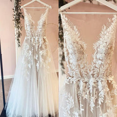 Tulle Wedding Dress V-Neck Sleeveless With Appliques-27dress