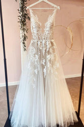 Tulle Wedding Dress V-Neck Sleeveless With Appliques-27dress
