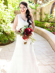 Turn Heads in a Trumpet/Mermaid V-neck Lace Sweep Train Wedding Dress With Sashes/Ribbons