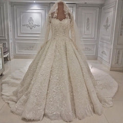 Unique A-line Ruffles Lace Wedding Dresses With Appliques Longsleeves Ivory Bridal Gowns On Sale-27dress