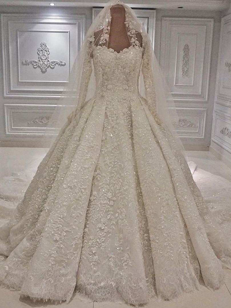 Unique A-line Ruffles Lace Wedding Dresses With Appliques Longsleeves Ivory Bridal Gowns On Sale-27dress