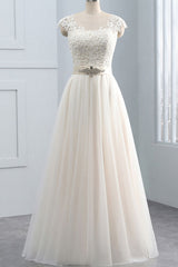 Unique Appliques Champagne Sleeveless Wedding Dresses Straps Chiffon A-line Bridal Gown On Sale-27dress