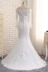 Unique Bateau Longsleeves A-line Wedding Dresses With Appliques White Tulle Bridal Gowns On Sale-27dress