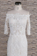 Unique Halfsleeves Lace Mermaid Wedding Dresses Champagne Bateau Bridal Gowns On Sale-27dress