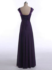 Unique Mother of the Bride Dresses - A-Line Chiffon with Appliques Lace Cap Straps Scoop Neck