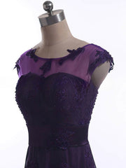 Unique Mother of the Bride Dresses - A-Line Chiffon with Appliques Lace Cap Straps Scoop Neck