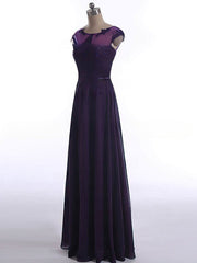 Unique Mother of the Bride Dresses - A-Line Chiffon with Appliques Lace Cap Straps Scoop Neck