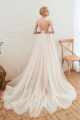 Unique Tulle V-Neck Ivory Affordable Wedding Dress with Appliques-27dress
