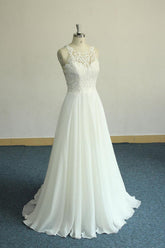 Unique White Jewel Sleeveless Wedding Dress Appliques Chiffon Bridal Gowns On Sale-27dress