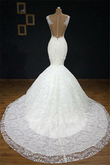 Unique White Straps Mermaid Wedding Dresses With Appliques Tulle Ruffles Lace Bridal Gowns Online-27dress