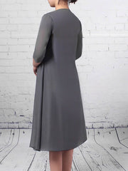 V-neck A-line Knee-length Beaded Chiffon Tulle Mother of the Bride Dress