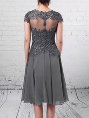 V-neck A-line Knee-length Beaded Chiffon Tulle Mother of the Bride Dress