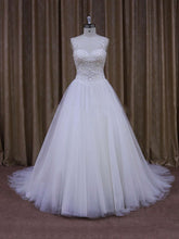 V-neck Ball Gown Tulle Court Train Wedding Dress with Beading